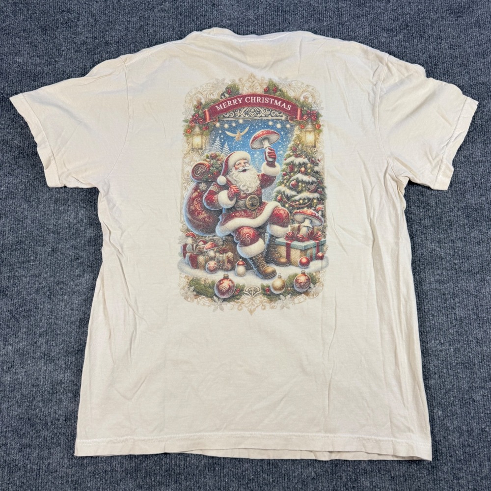 Comfort Colors The Happy Hats Santa Mushroom Cotton Cream Tee Size M Whimsigoth